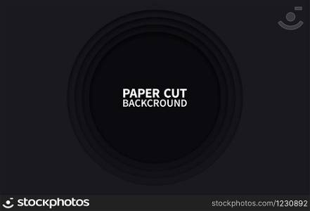 Circle paper cut background. Wavy black layers. Abstract realistic paper design. Trendy carving art. 3d relief. Circle paper cut background. Wavy black layers. Abstract realistic paper design. Trendy carving art. 3d relief.