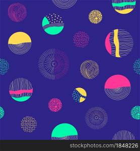 Circle pattern. Abstract geometry doodle ornaments, hand drawn seamless design. Vector textile pattern colourful design abstract circles. 3 Circle pattern. Abstract geometry doodle ornaments, hand drawn seamless design. Vector textile pattern