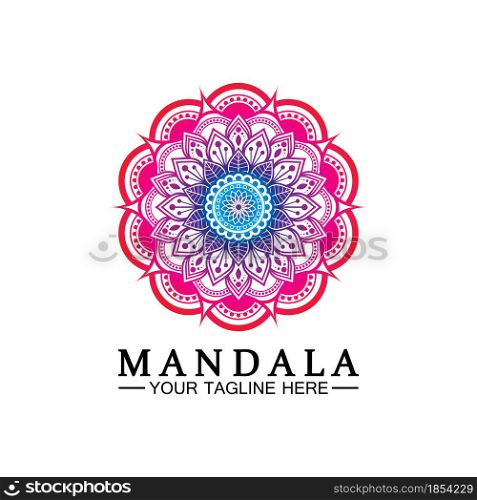 Circle pattern petal Flower Mandala Vector logo template illustration. Colorful template for spiritual retreat or yoga studio,Ornamental business cards,vintage luxury, ornamental decoration