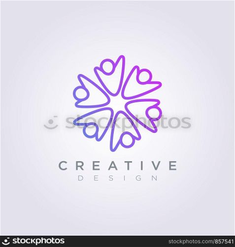 Circle People Vector Illustration Design Clipart Symbol Logo Template.