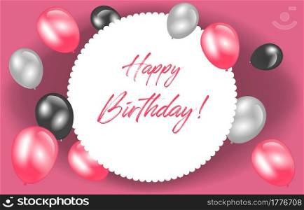Circle Pink Happy Birthday Card Invitation Celebration Balloon Background