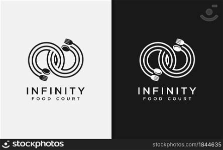 Circle Plate, Fork and Spoon Combination Form an Infinity Symbol for Food and Restaurant Business Logo Design. Graphic Design Element.
