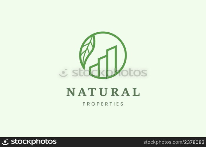 Circle property or villa logo with three building and leaf