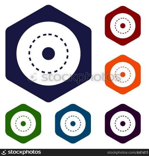 Circle road icons set hexagon isolated vector illustration. Circle road icons set hexagon