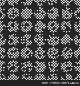 Circle seamless pattern with pixel structure. Monochrome pattern with black background. Circle seamless pattern