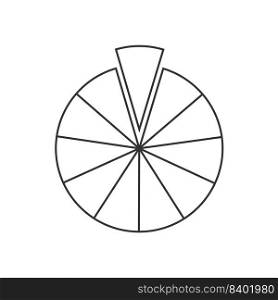 Circle segmented into 11 fractions. Pie or pizza shape cut in eleven equal slices in outline style. Round statistics chart ex&le isolated on white background. Vector linear illustration. Circle segmented into 11 fractions. Pie or pizza shape cut in eleven equal slices in outline style. Round statistics chart ex&le