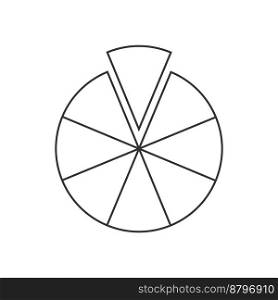 Circle segmented into 8 equal parts. Outline pie or pizza shape cut in eight sectors. Round statistics chart ex&le isolated on white background. Vector linear illustration. Circle segmented into 8 equal parts. Outline pie or pizza shape cut in eight sectors. Round statistics chart ex&le isolated on white background