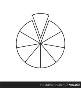 Circle segmented into 9 sections. Pie or pizza shape cut in nine equal parts in outline style. Round statistics chart ex&le isolated on white background. Vector linear illustration. Circle segmented into 9 sections. Pie or pizza shape cut in nine equal parts in outline style. Round statistics chart ex&le 