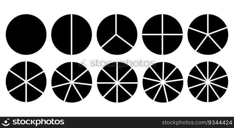 Circle segments set. Various number of sectors divide the circle on equal parts. Vector illustration. Stock image. EPS 10.. Circle segments set. Various number of sectors divide the circle on equal parts. Vector illustration. Stock image.