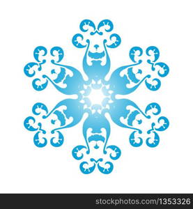 Circle Snowflake Ornaments. Blue Gradient Design. Vector Illustration.