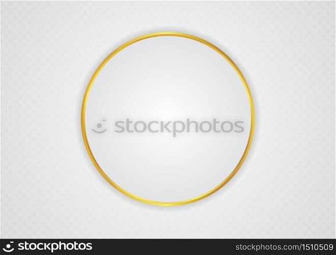 Circle space shape for content white color and gold metallic design with pattern background. vector illustration.