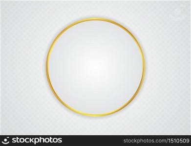 Circle space shape for content white color and gold metallic design with pattern background. vector illustration.
