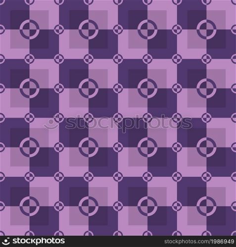 Circle-squares vector seamless pattern in dark and light purple colors. Web