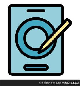Circle tablet icon outline vector. Digital pen. Pad design color flat. Circle tablet icon vector flat