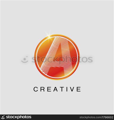 Circle Techno Sun A Letter Logo, creative Vector design concept circle sun with strip alphabet letter logo icon.