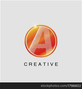 Circle Techno Sun A Letter Logo, creative Vector design concept circle sun with strip alphabet letter logo icon.
