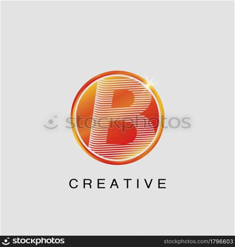 Circle Techno Sun B Letter Logo, creative Vector design concept circle sun with strip alphabet letter logo icon.
