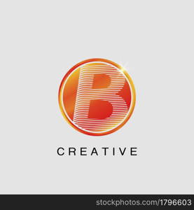Circle Techno Sun B Letter Logo, creative Vector design concept circle sun with strip alphabet letter logo icon.