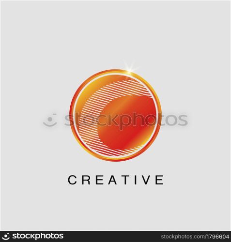 Circle Techno Sun C Letter Logo, creative Vector design concept circle sun with strip alphabet letter logo icon.