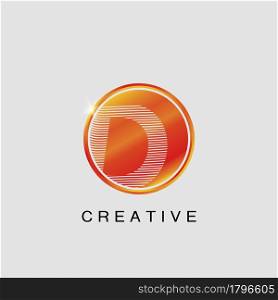 Circle Techno Sun D Letter Logo, creative Vector design concept circle sun with strip alphabet letter logo icon.