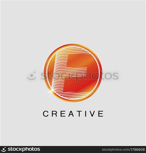 Circle Techno Sun E Letter Logo, creative Vector design concept circle sun with strip alphabet letter logo icon.
