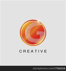 Circle Techno Sun G Letter Logo, creative Vector design concept circle sun with strip alphabet letter logo icon.