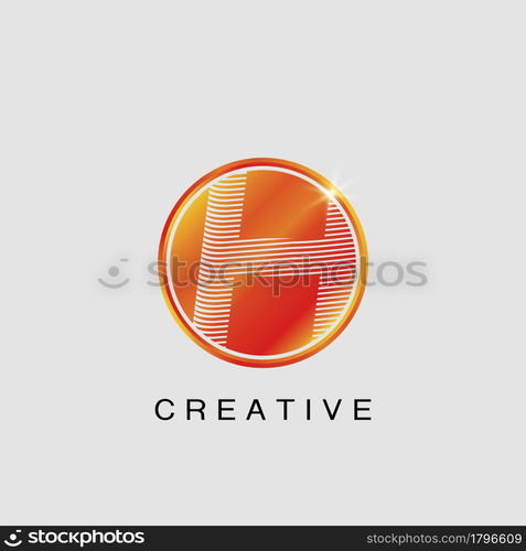 Circle Techno Sun H Letter Logo, creative Vector design concept circle sun with strip alphabet letter logo icon.