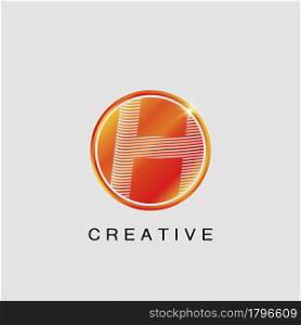 Circle Techno Sun H Letter Logo, creative Vector design concept circle sun with strip alphabet letter logo icon.