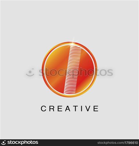 Circle Techno Sun I Letter Logo, creative Vector design concept circle sun with strip alphabet letter logo icon.