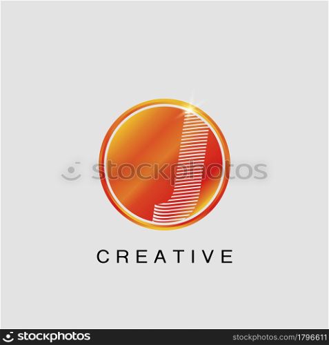 Circle Techno Sun J Letter Logo, creative Vector design concept circle sun with strip alphabet letter logo icon.