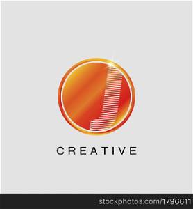 Circle Techno Sun J Letter Logo, creative Vector design concept circle sun with strip alphabet letter logo icon.