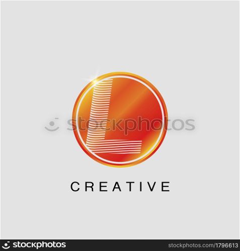 Circle Techno Sun L Letter Logo, creative Vector design concept circle sun with strip alphabet letter logo icon.