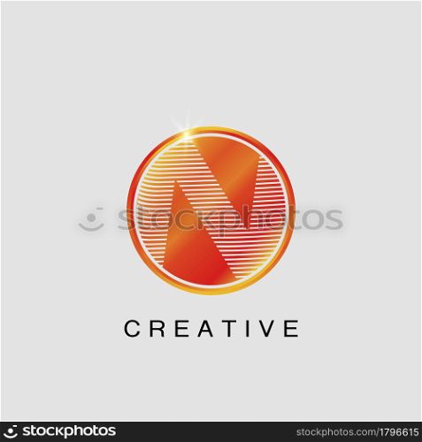 Circle Techno Sun N Letter Logo, creative Vector design concept circle sun with strip alphabet letter logo icon.