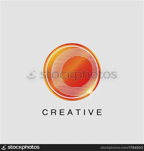 Circle Techno Sun O Letter Logo, creative Vector design concept circle sun with strip alphabet letter logo icon.