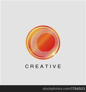 Circle Techno Sun O Letter Logo, creative Vector design concept circle sun with strip alphabet letter logo icon.