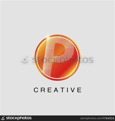 Circle Techno Sun P Letter Logo, creative Vector design concept circle sun with strip alphabet letter logo icon.