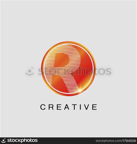 Circle Techno Sun R Letter Logo, creative Vector design concept circle sun with strip alphabet letter logo icon.