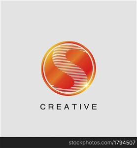 Circle Techno Sun S Letter Logo, creative Vector design concept circle sun with strip alphabet letter logo icon.