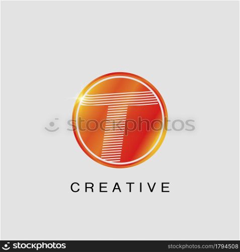 Circle Techno Sun T Letter Logo, creative Vector design concept circle sun with strip alphabet letter logo icon.