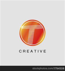 Circle Techno Sun T Letter Logo, creative Vector design concept circle sun with strip alphabet letter logo icon.