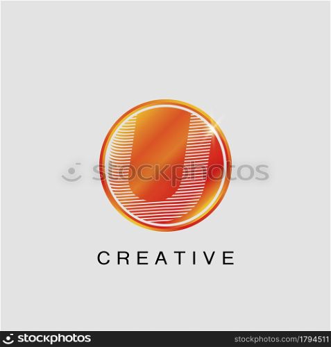 Circle Techno Sun U Letter Logo, creative Vector design concept circle sun with strip alphabet letter logo icon.