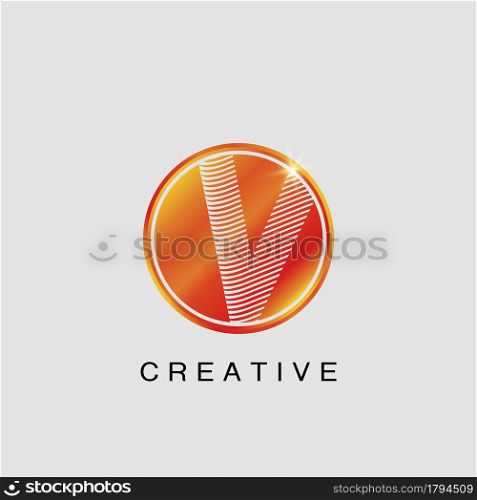 Circle Techno Sun V Letter Logo, creative Vector design concept circle sun with strip alphabet letter logo icon.