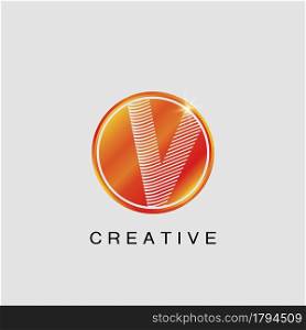 Circle Techno Sun V Letter Logo, creative Vector design concept circle sun with strip alphabet letter logo icon.