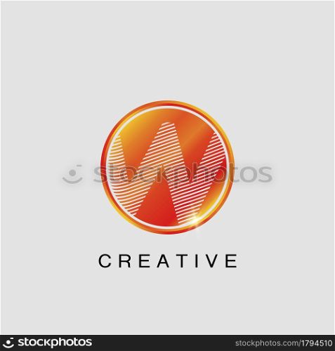 Circle Techno Sun W Letter Logo, creative Vector design concept circle sun with strip alphabet letter logo icon.