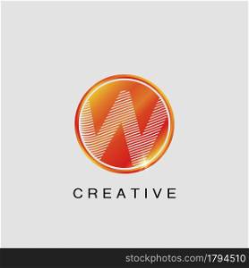 Circle Techno Sun W Letter Logo, creative Vector design concept circle sun with strip alphabet letter logo icon.