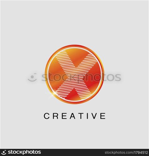 Circle Techno Sun X Letter Logo, creative Vector design concept circle sun with strip alphabet letter logo icon.