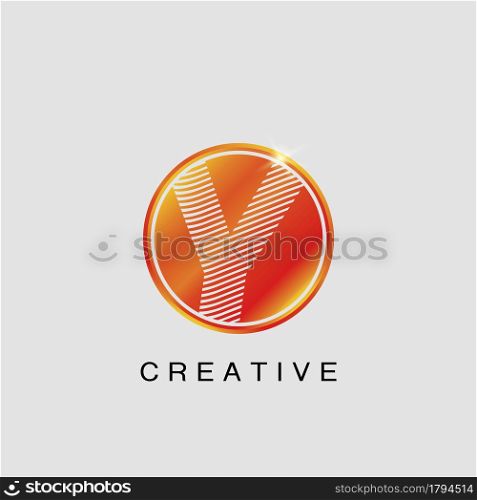 Circle Techno Sun Y Letter Logo, creative Vector design concept circle sun with strip alphabet letter logo icon.