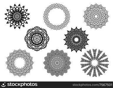 Circle vignette lace ornaments set in vintage style isolated on white background