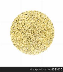 Circle with gold glitter particles on white background. Golden foil effect.