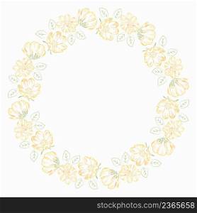 Circle wreath yellow flowers vector illustration. Round floral frame. Spring beautiful circular rim